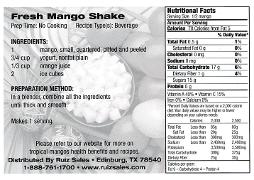 Mango Recipe Card, Back